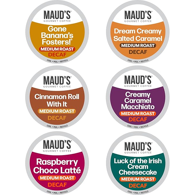 Maud's Flavored Decaf Coffee Pods Variety Pack, 24 ct, 6 Assorted Roasts & Flavors, Decaf Medium
