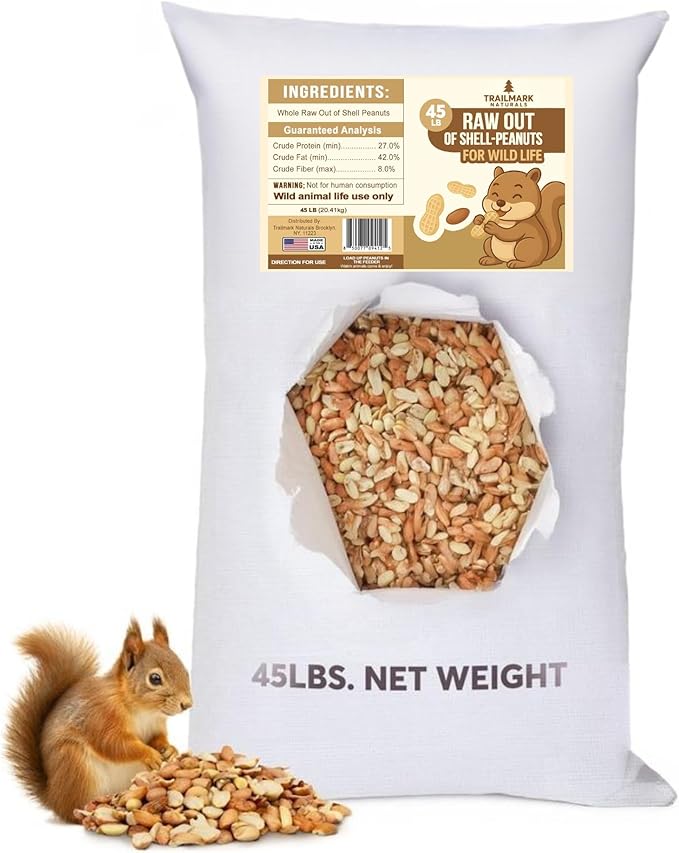 45 LB - Raw Shelled Peanuts For Squirrels, Out of Shell Peanuts For Birds and Wildlife- Squirrel
