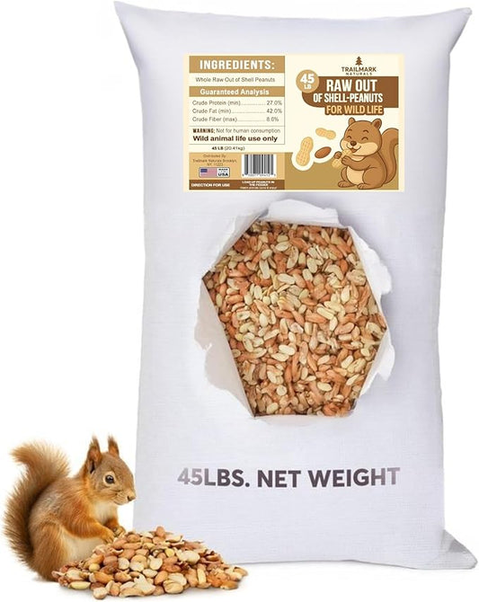 45 LB - Raw Shelled Peanuts For Squirrels, Out of Shell Peanuts For Birds and Wildlife- Squirrel