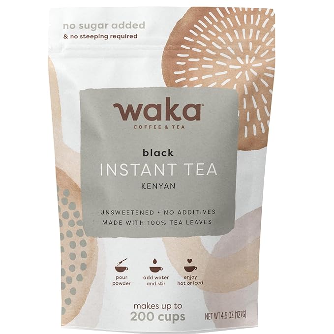 Waka Instant Black Tea Mix, Kenyan - 100% Tea Leaves, No Additives, Unsweetened Tea Powder for 50