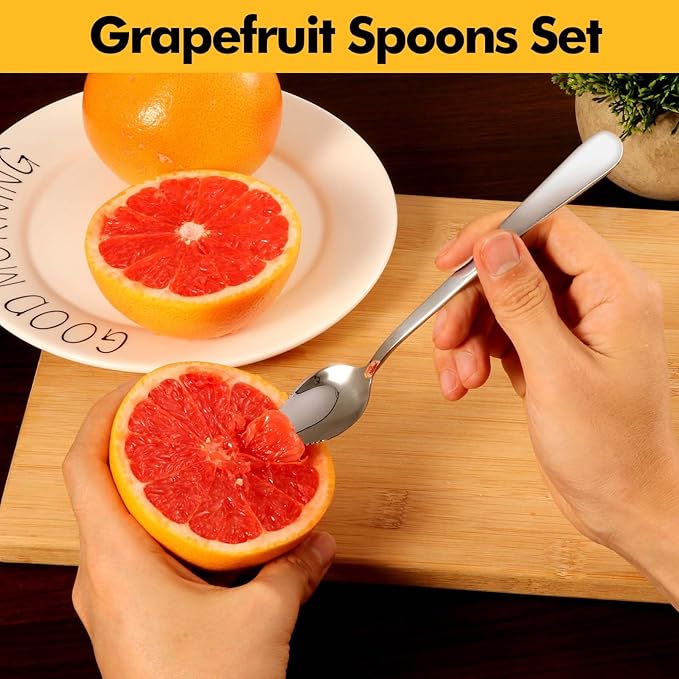 HyperSpoon 5 Pack Grapefruit Spoons & 1 Grapefruit Knife, Stainless Steel Flatware Set Serrated