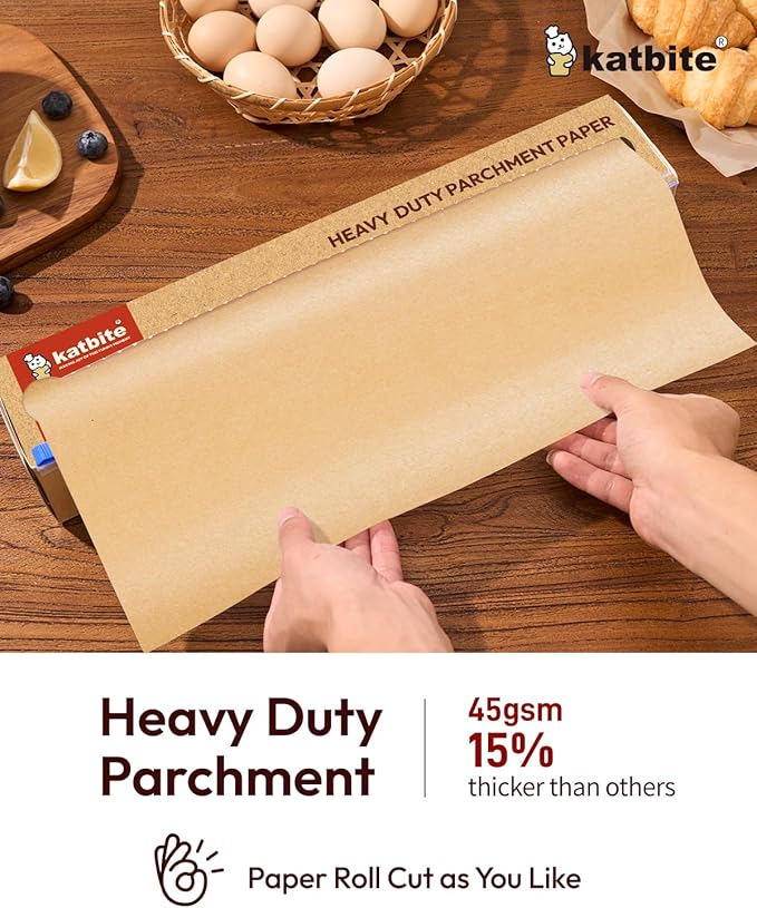 Katbite Unbleached Parchment Paper for Baking, 15 in x 210 ft, 260 Sq.Ft, Heavy Duty Baking Paper