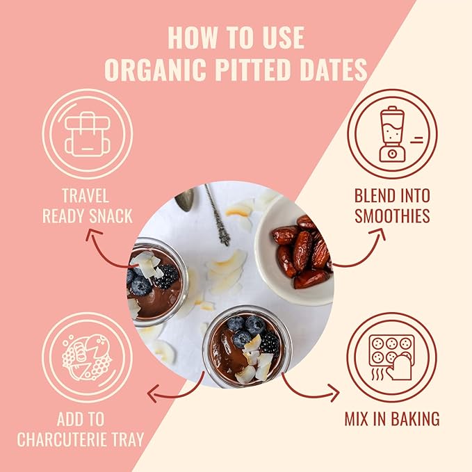 Sunny Fruit Organic Dried Pitted Deglet Nour Dates - 6 Bags (30 Individual Portion Packs) | No