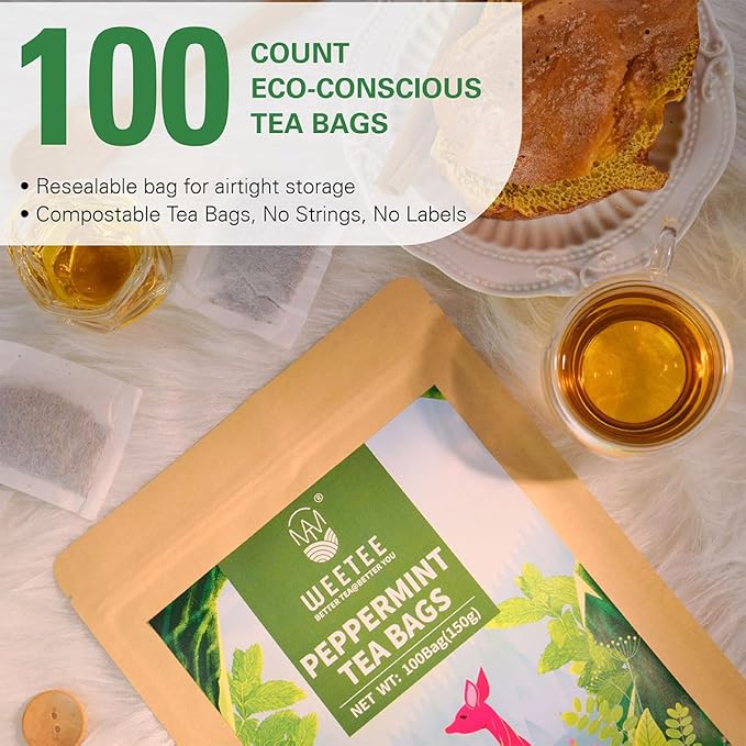 WT WEETEE Peppermint Tea Bags, Made with 100% Pure Peppermint, Fresh Minty Flavour Herbal Tea