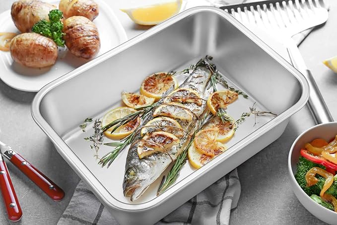 Lasagna Pan Set of 2, E-far Rectangular Deep Cake Baking Pans, Small Roaster Baking Dish Stainless