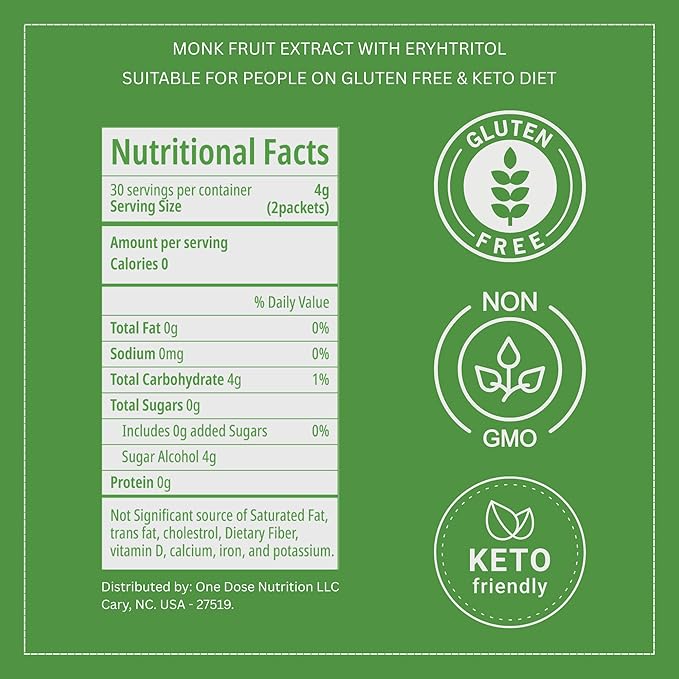 Carbon Sweeteners Monk Fruit Sweetener With Erythritol, White Sugar Substitute From Monk Fruit