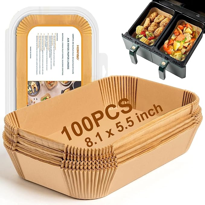 Air Fryer Paper Liners for Dual Zone Airfryer, 8.1x5.5 inch Rectangle Disposable Parchment Inserts