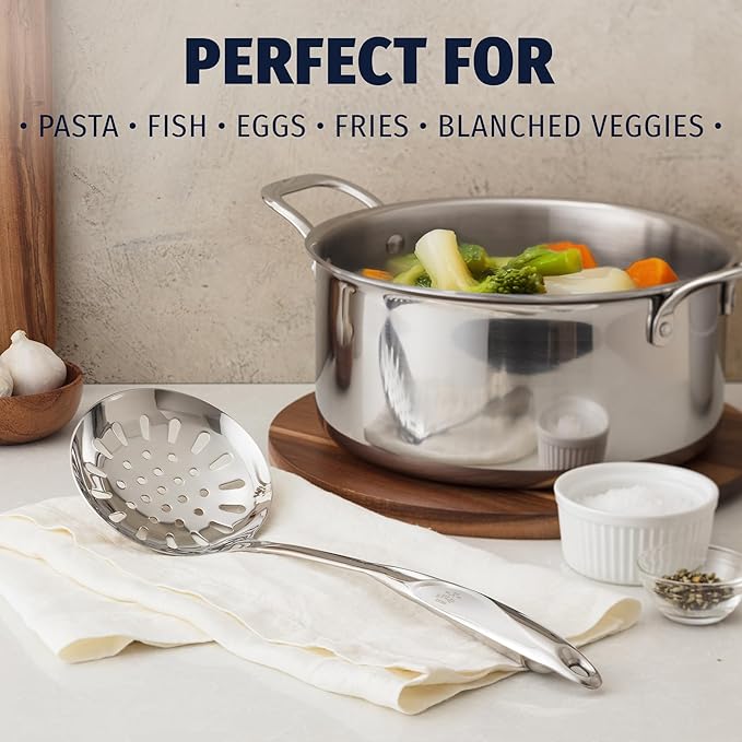 Zulay Kitchen Stainless Steel Slotted Serving Spoon - Large Frying Spoon Skimmer - Durable Utensil