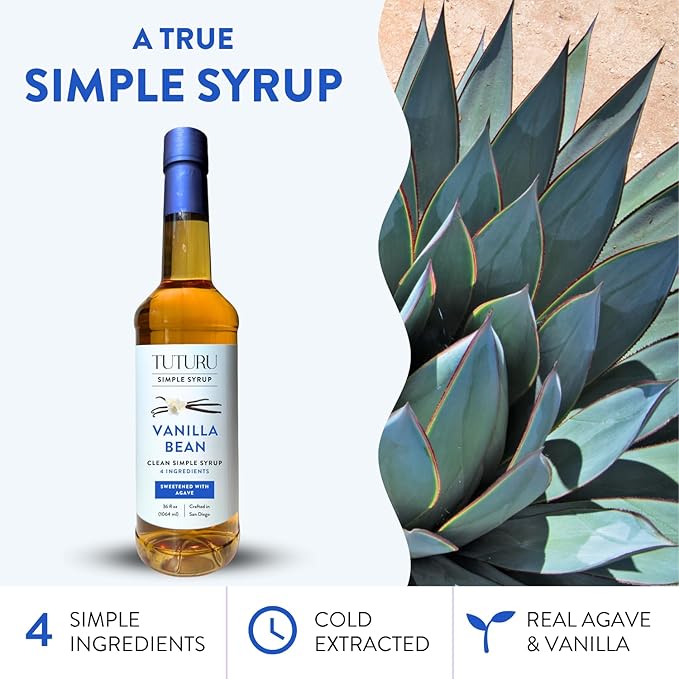 Vanilla Bean Agave Simple Syrup for Coffee & Cocktails - Sweetened with Organic Agave Nectar