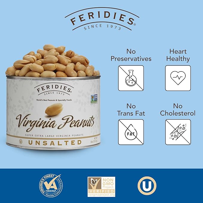 FERIDIES Unsalted Virginia Peanuts, Non-Gmo Project Verified, Kosher Certified 18oz (Pack of 1) XL