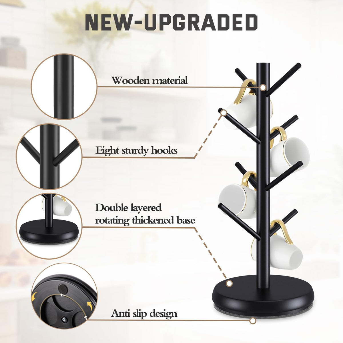 ZYZWTG Rotating Mug Tree, 8-Hook Coffee Mug Holder for Countertop