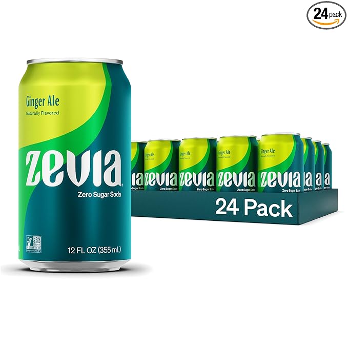 Zevia Zero Sugar Soda, Ginger Ale, 12 oz Cans (24-Pack) ??Naturally Sweetened, Non-GMO Project
