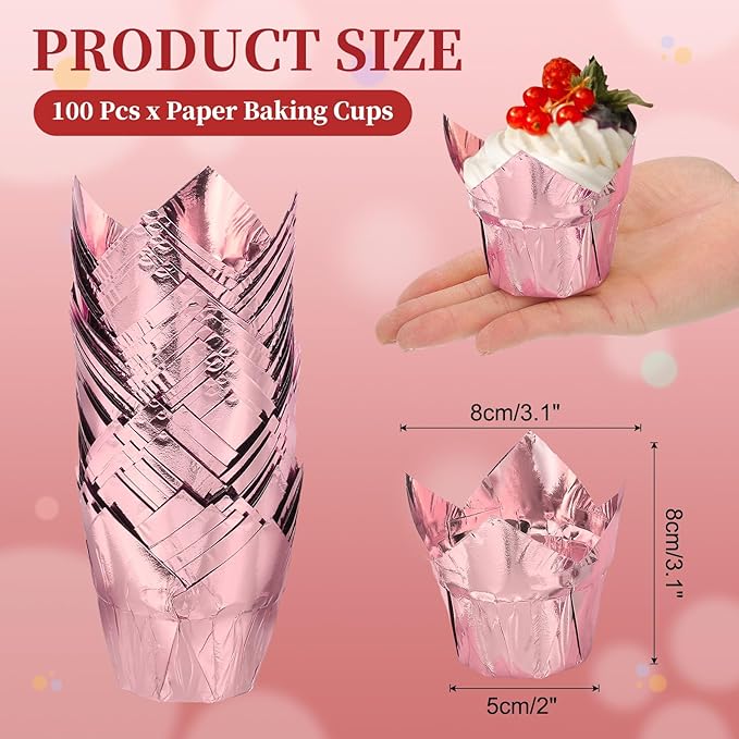 uxcell 100 Pcs Tulip Cupcake Liners, Muffins Liners Aluminum Foil Cupcake Wrappers Baking Cups