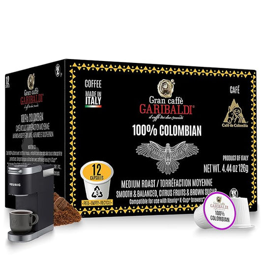 Caffè Garibaldi Colombian Coffee Pods, for Keurig K-Cup Brewers, Single Serve Cups with 100%