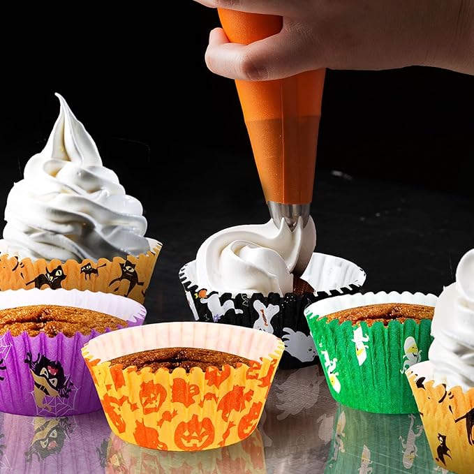 SANNIX 450pcs Halloween Cupcake Liners, Ghost Pumpkin Spider Baking Cups Cupcake Wrappers Paper