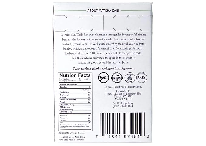 Matcha Green Tea Powder Single Serving Sticks, Dr. Weil's Ceremonial Organic Matcha Powder Singles