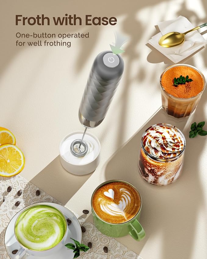Maestri House Rechargeable Milk Frother, LunaFro Mini Handheld Electric Foam Maker Detachable
