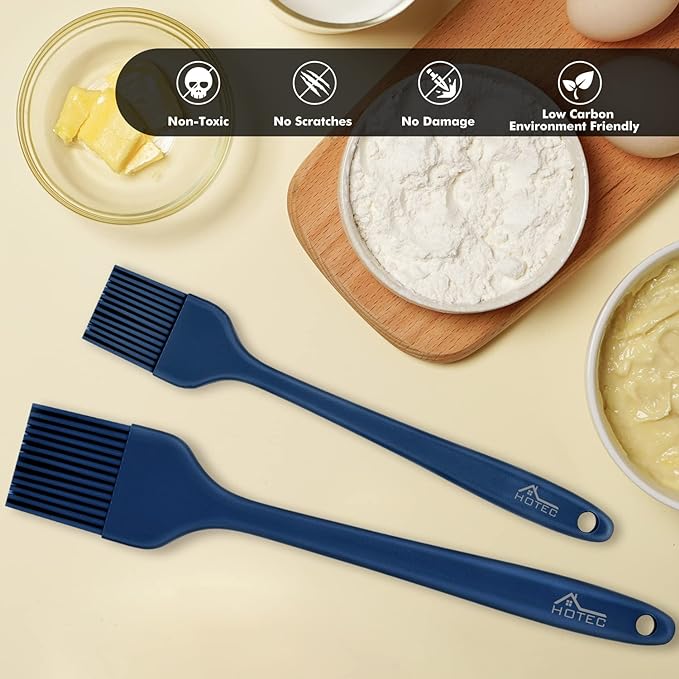 HOTEC 2 pieces Set Basting Brushes Silicone Heat Resistant Pastry Brushes Spread Oil Butter Sauce