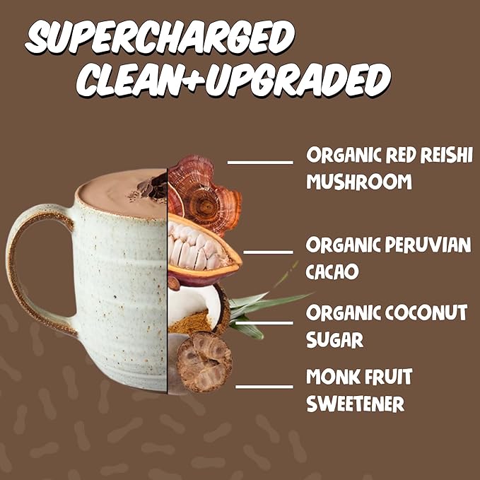 Renude Reishi Cacao – Mushroom Hot Chocolate Mix, Coffee Alternative with Magnesium, Organic Cacao