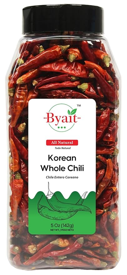 Byait Korean Whole Chili Peppers 5 Oz, Pure Red Chilies for Authentic Korean Cooking, Kimchi