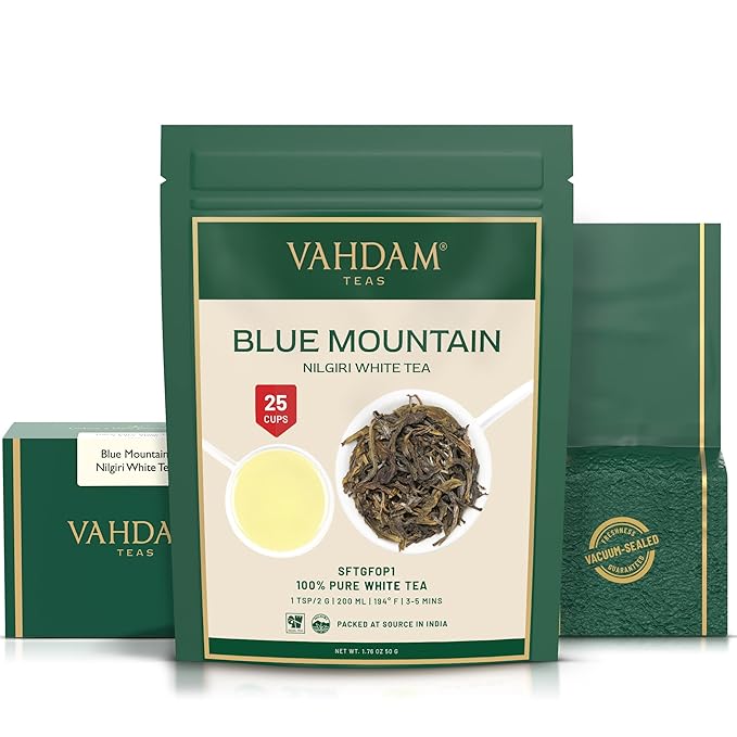 VAHDAM, Exotic White Tea Leaves From The Blue Mountains (25 Cups/1.76oz) 100% Pure White Tea Loose