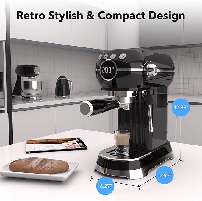 HBN 20Bar Compact Espresso Machine with Milk Frother, 27oz Removable Water Tank for Small Spaces