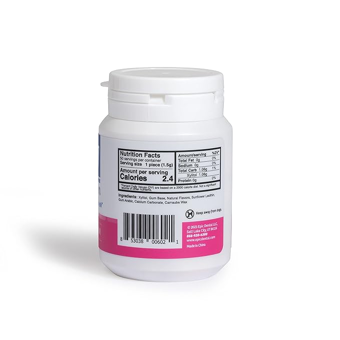 Epic 100% Xylitol Bubblegum Chewing Gum - Sugar Free, Aspartame Free Dental Gum - Supports Oral