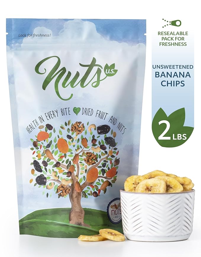 NUTS U.S. - Unsweetened Banana Chips | No Sulphure, Added & No Artificial Colors | NON-GMO |