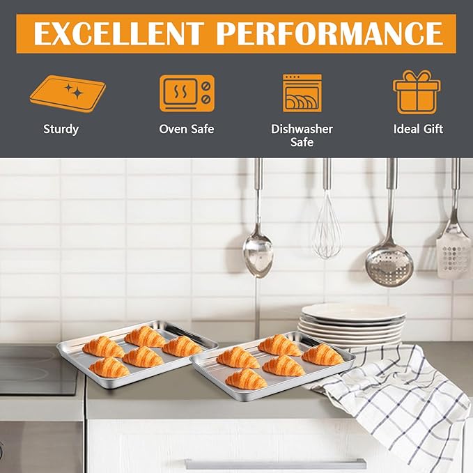 2Pcs Baking Sheet Pan Set, Joyfair Stainless Steel Cookie Sheets, Commercial Metal Pans Toaster
