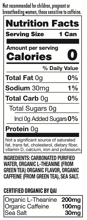 ARDOR ENERGY Sparkling Water with 100mg Natural Caffeine & 200mg L-Theanine from Organic Green Tea
