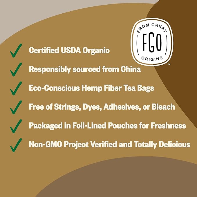 FGO Organic Pu'erh Tea, 100 Count, Eco-Conscious Tea Bags, Resealable Bag, Packaging May Vary (Pack