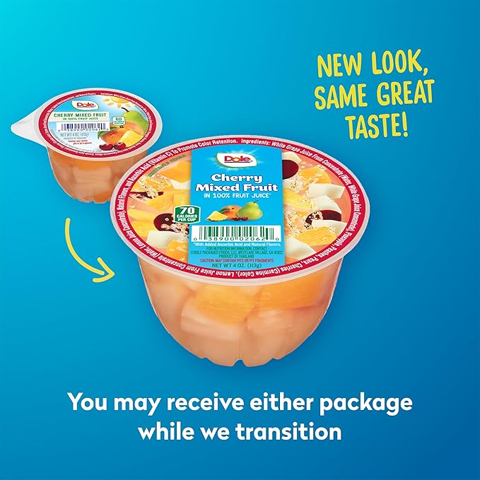 Dole Fruit Bowls Cherry Mixed Fruit in 100% Juice Snacks, 4oz 36 Total Cups, Gluten & Dairy Free