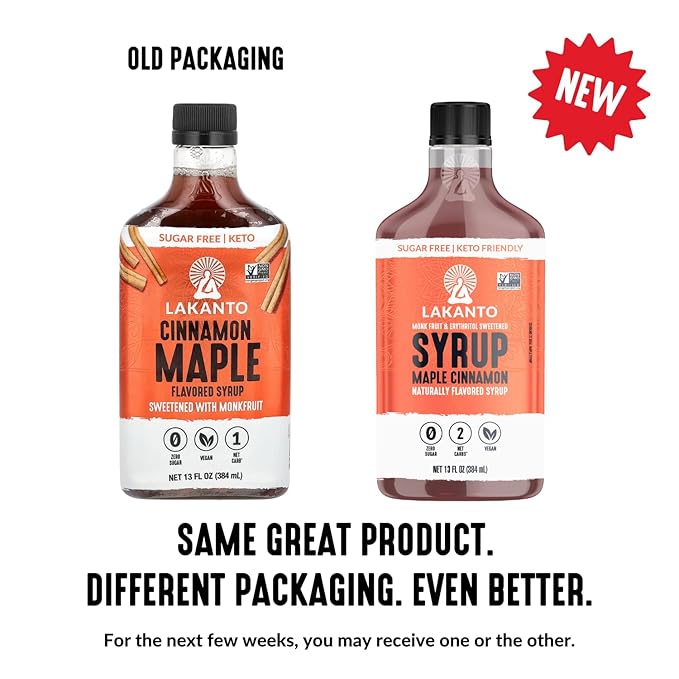 Lakanto Sugar Free Cinnamon Maple Syrup - Monk Fruit Sweetener, Keto Diet Friendly, Vegan, 2g Net