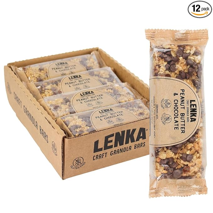 Lenka Bars - Peanut Butter & Chocolate Snack Bars, Gluten Free, High Fiber, Kosher, Wholesome, No