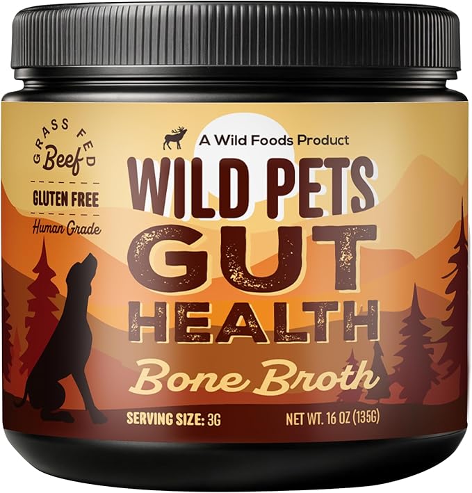 Wild Foods Dog Bone Broth Powder – 100% Natural & 16oz US Made Bone Broth for Dogs Support