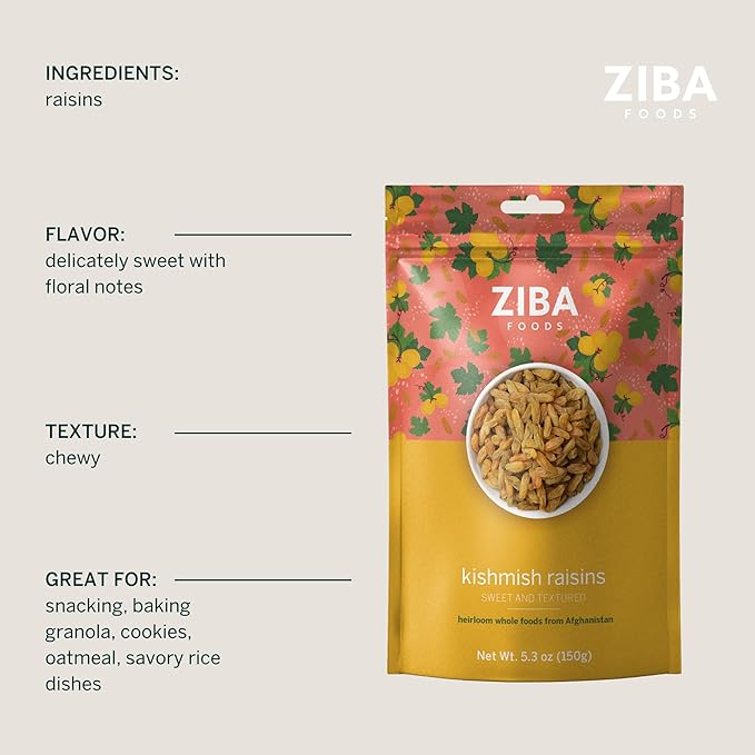 Ziba Foods Kishmish Raisins | Non-GMO, Vegan, Whole 30 Friendly & Paleo | Superfood Dry Fruit