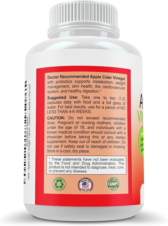 Apple Cider Vinegar Capsules - (120 Veggie Capsules) Organic ACV Supplement with Probiotics