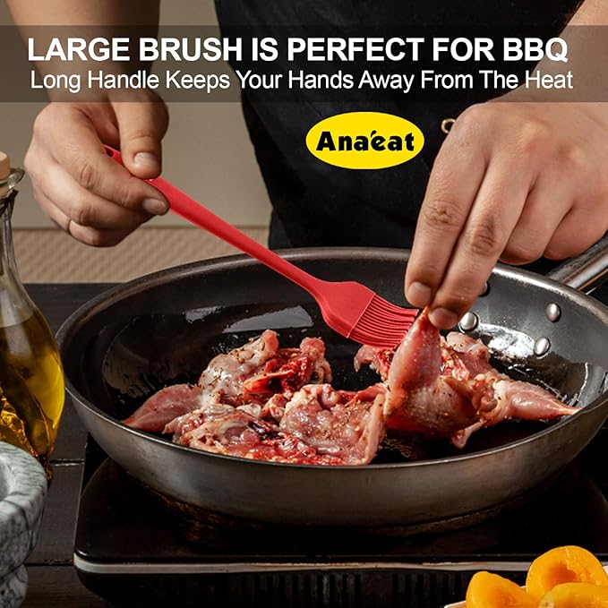 Anaeat High Heat Resistant Silicone Basting Pastry Brush Set of 3- Hygienic One-Pieces Design