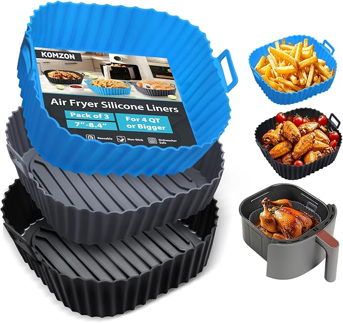 Silicone Air Fryer Liners Reusable 3 PCS, Airfryer Liners, Silicone Air Fryer Basket Liners Square
