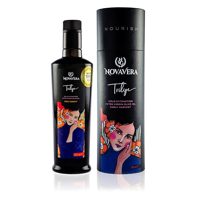 NVG NOVAVERA Trilye Polyphenol Rich Olive Oil, Medium, Pungency and Fruitiness With a Peppery