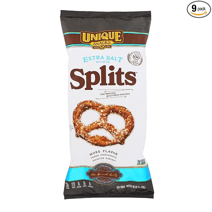 Unique Snacks Extra Salt Splits Pretzels, Original Split-Open Pretzels, Delicious Homestyle Baked