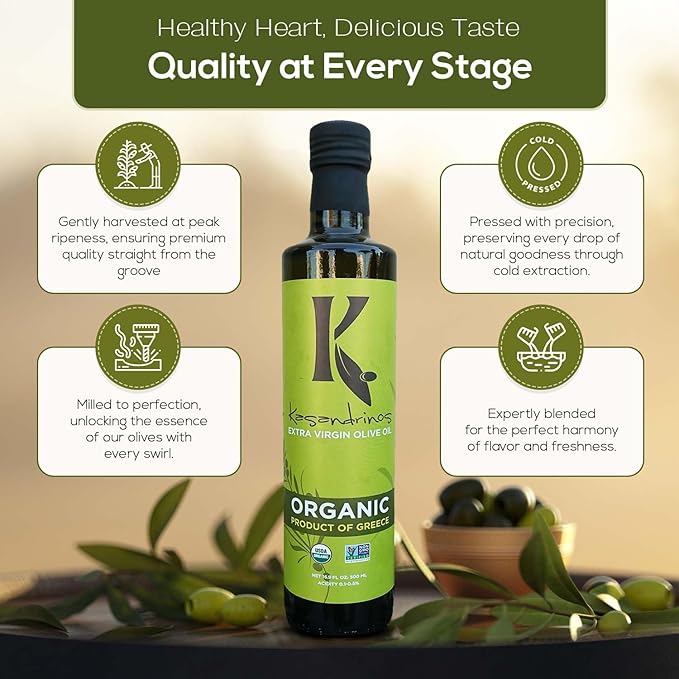 Kasandrinos Organic Olive Oil Extra Virgin, Polyphenol Rich Greek Olive Oil, 100% Organic First