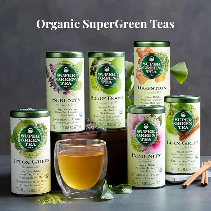The Republic of Tea - Organic Digestion SuperGreen Tea Refill Bag, 36 Tea Bags, Naturally