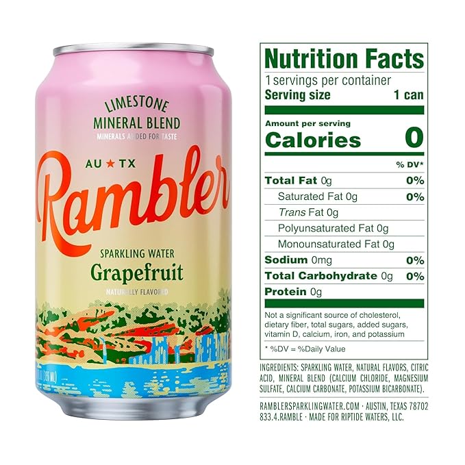AUTX RAMBLER Sparkling Water, Texas Limestone Mineral Blend, Variety Pack (Original, Lemon-Lime