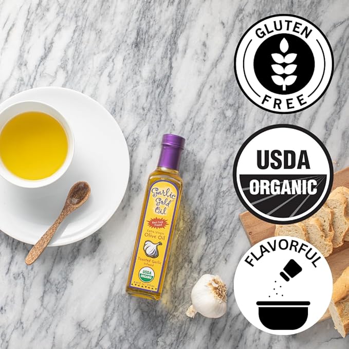 Garlic Gold Extra Virgin Olive Oil Infused with Garlic, Premium Certified USDA Organic, Low FODMAP