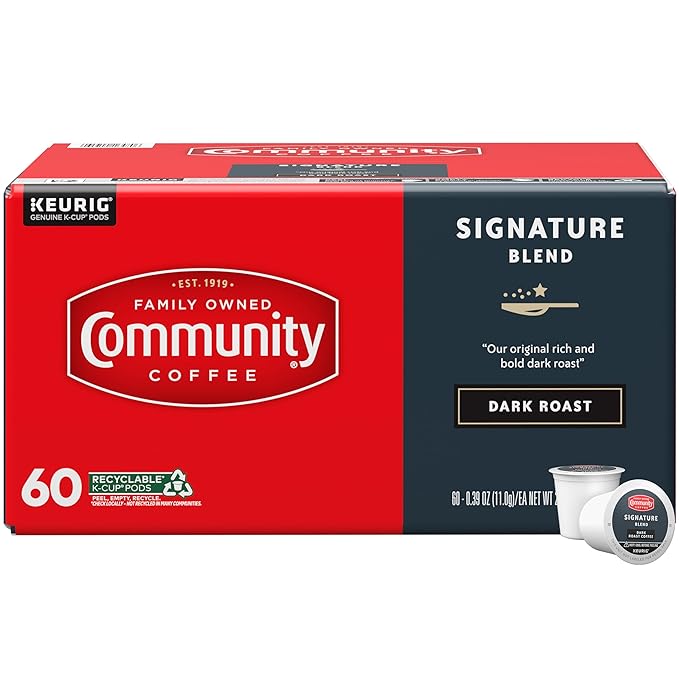 Community Coffee Signature Blend 60 Count Coffee Pods, Dark Roast, Compatible with Keurig 2.0 K-Cup