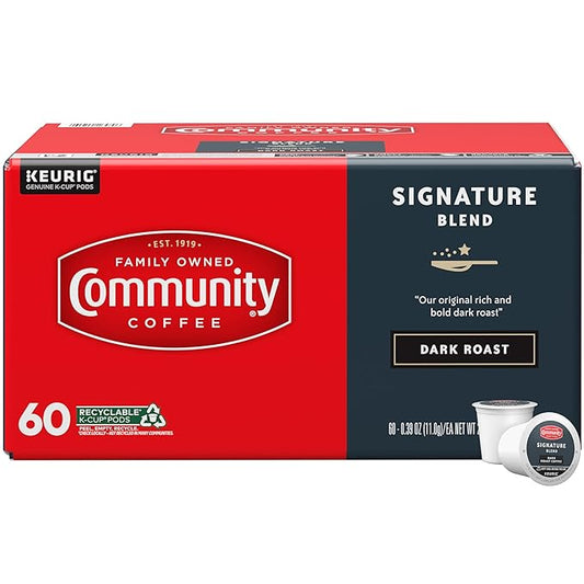 Community Coffee Signature Blend 60 Count Coffee Pods, Dark Roast, Compatible with Keurig 2.0 K-Cup