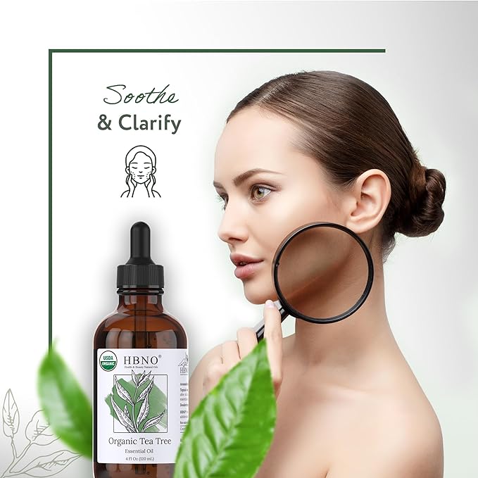 HBNO California Bottled Organic Tea Tree Oil for Skin & Hair - 4 fl oz (120ml) - USDA Certified