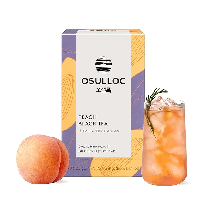 OSULLOC Peach Black Tea (Tropical Mango & Peach Flavor), Fruit tea Blend, Premium Teabags from Jeju