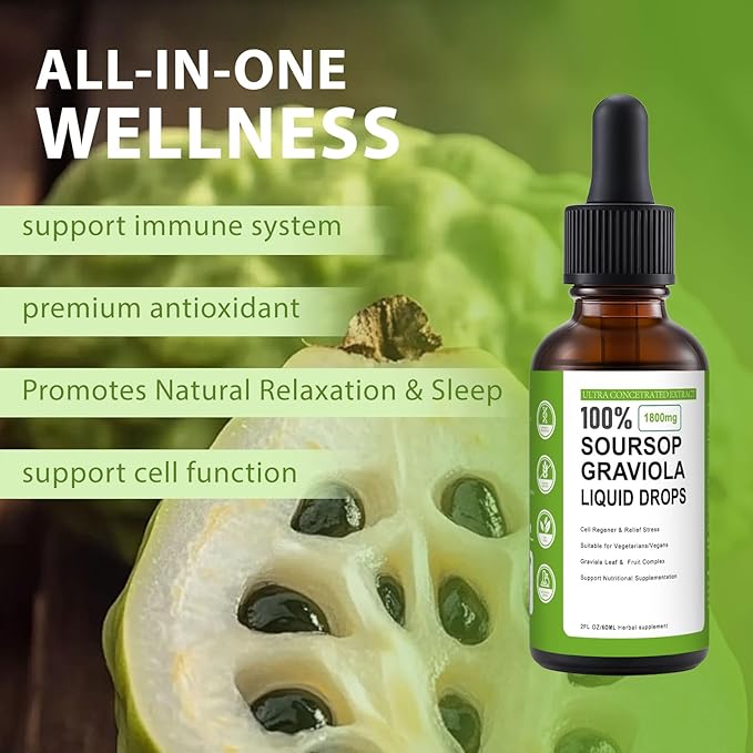 Soursop Graviola Liquid Drop, 100% Organic Pure Soursop Leaves and Fruit Extract, Soursop Bitters